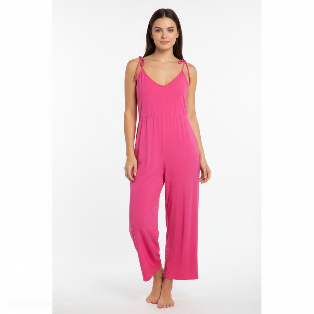 Old Navy Jumpsuit  Hot Pink Tie-Strap Cropped Wide-Leg V-Neck Casual Size Large
